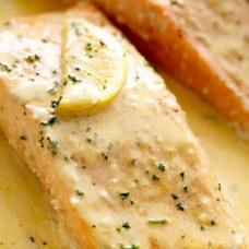 BAKED SALMON W/ LEMON BUTTER AND CAPER CREAM SAUCE