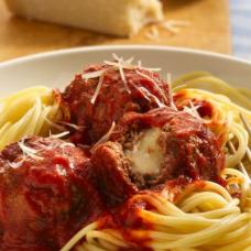 GOUDA STUFFED CHICKEN MEATBALLS AND RED PEPPER SAUCE