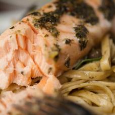 LEMON CAPER PESTO SALMON PASTA